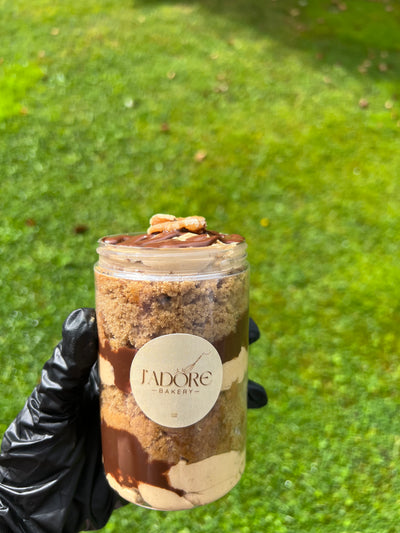 Coffee and walnut cake in a jar