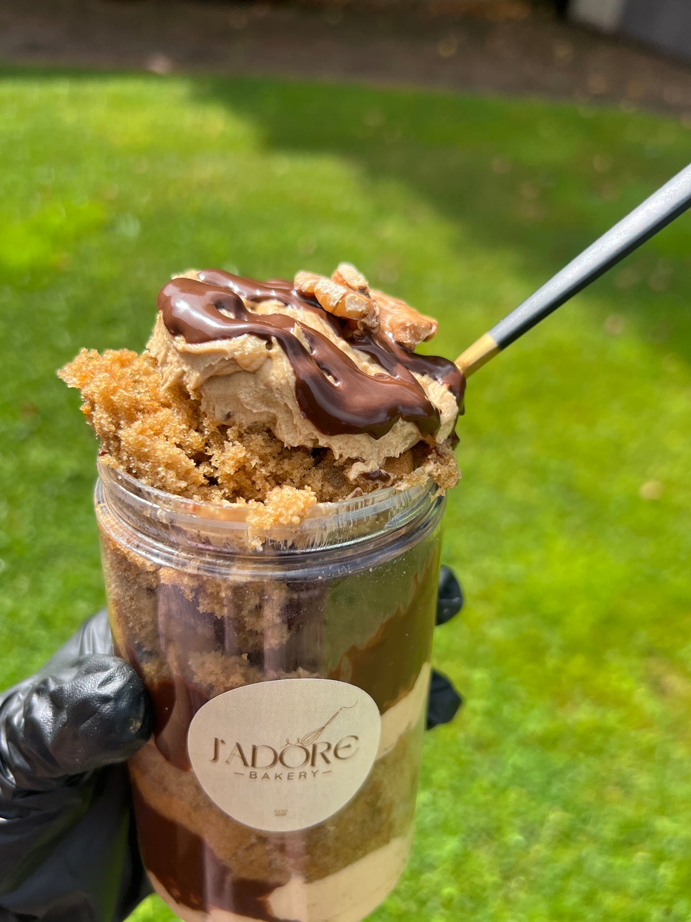 Coffee and walnut cake in a jar
