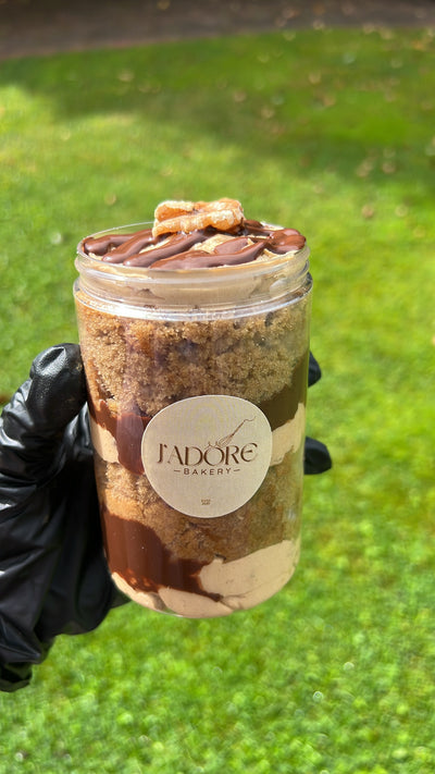 Coffee and walnut cake in a jar